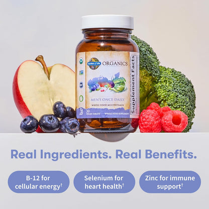 Garden of Life Once Daily Whole Food Multivitamin for Men – Organic Vitamins & Minerals with Vitamin C & Zinc, Vegan, 60 Tablets