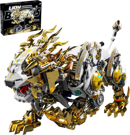 Mechanical Lion Building Block Toy Set Futuristic Mechanical Beast Model with Movable Parts & Gears Premium Mechanical Building Kit with Display Stand and Motor Ideal Gift for Boys & Adults