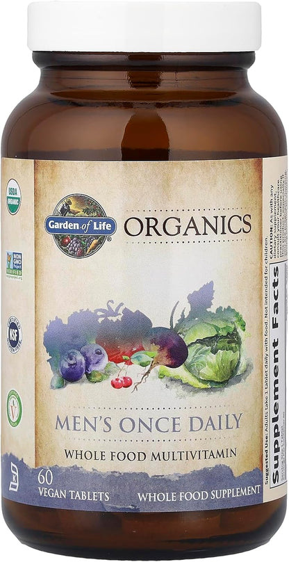 Garden of Life Once Daily Whole Food Multivitamin for Men – Organic Vitamins & Minerals with Vitamin C & Zinc, Vegan, 60 Tablets