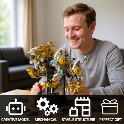 Mechanical Lion Building Block Toy Set Futuristic Mechanical Beast Model with Movable Parts & Gears Premium Mechanical Building Kit with Display Stand and Motor Ideal Gift for Boys & Adults