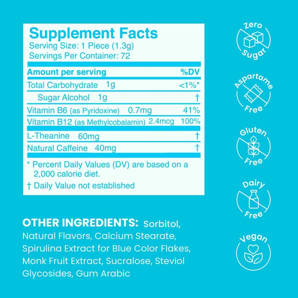 Neuro Energy & Focus Mints – Sugar-Free with 40mg Natural Caffeine, L-Theanine & B Vitamins, Vegan Peppermint, 72 Count