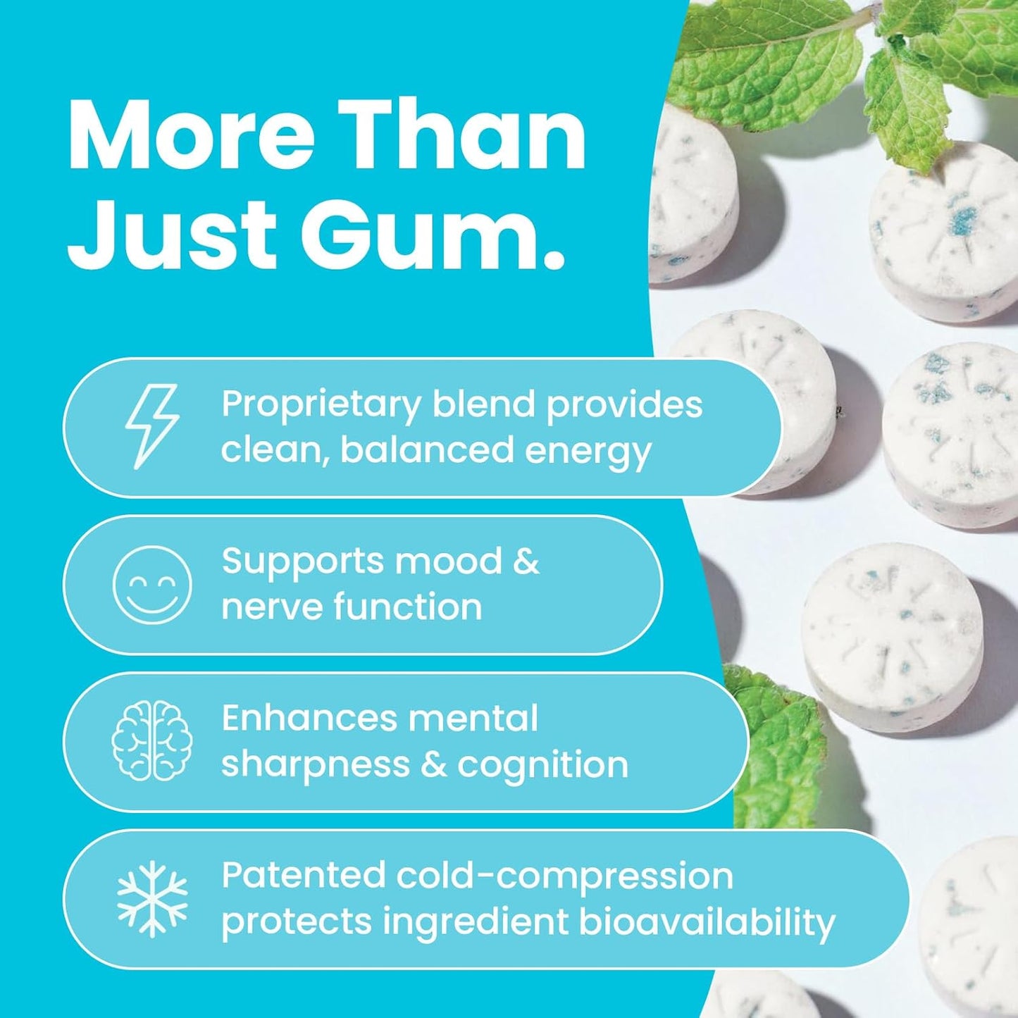 Neuro Energy & Focus Gum - 40mg Natural Caffeine Gum & Nootropic Energy Supplement with L-Theanine & B Vitamins - Sugar Free, Vegan - Cinnamon, 54ct
