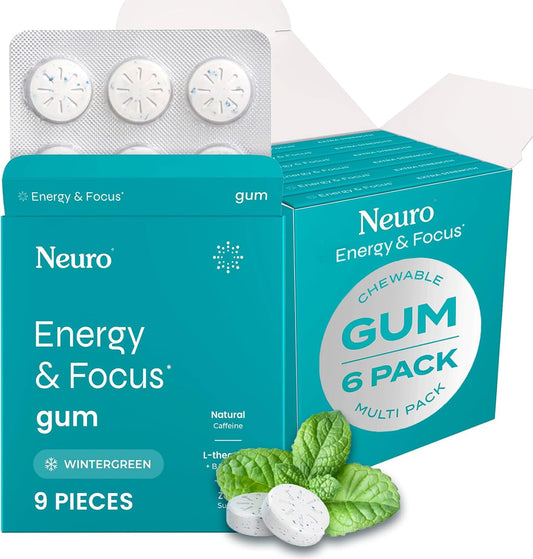 Neuro Energy & Focus Gum - 40mg Natural Caffeine Gum & - Sugar Free, Vegan - Wintergreen, 54ct