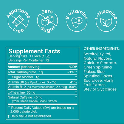 Neuro Energy & Focus Gum - 40mg Natural Caffeine Gum & - Sugar Free, Vegan - Wintergreen, 54ct