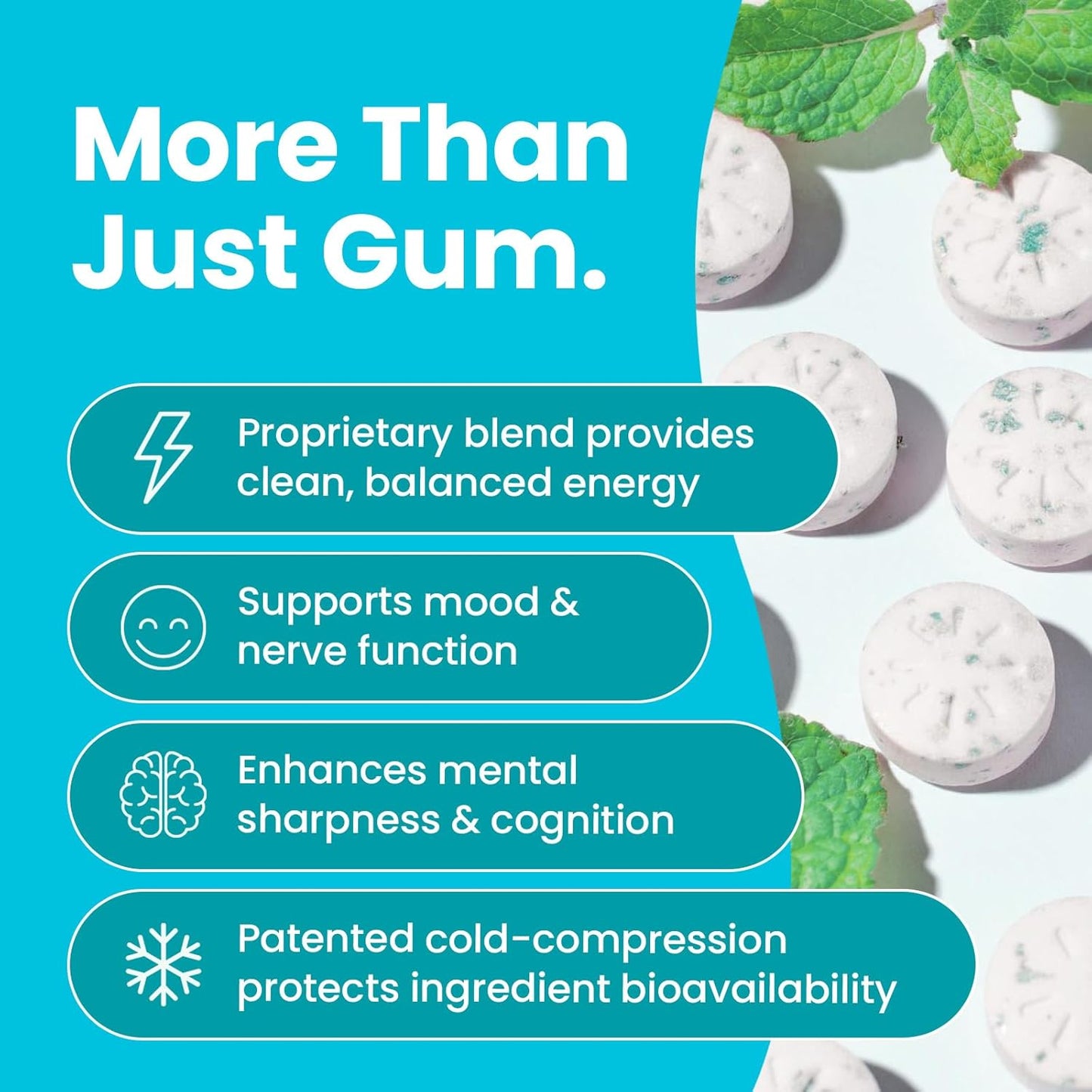 Neuro Energy & Focus Gum - 40mg Natural Caffeine Gum & - Sugar Free, Vegan - Wintergreen, 54ct