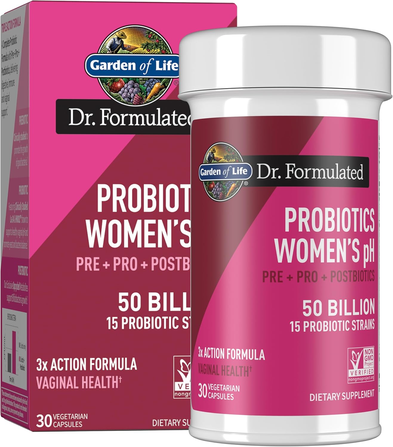 Garden of Life Dr. Formulated Once Daily 3-in-1 Pre + Pro + Postbiotics for Women – Digestive & Immune Support, 30 Capsules