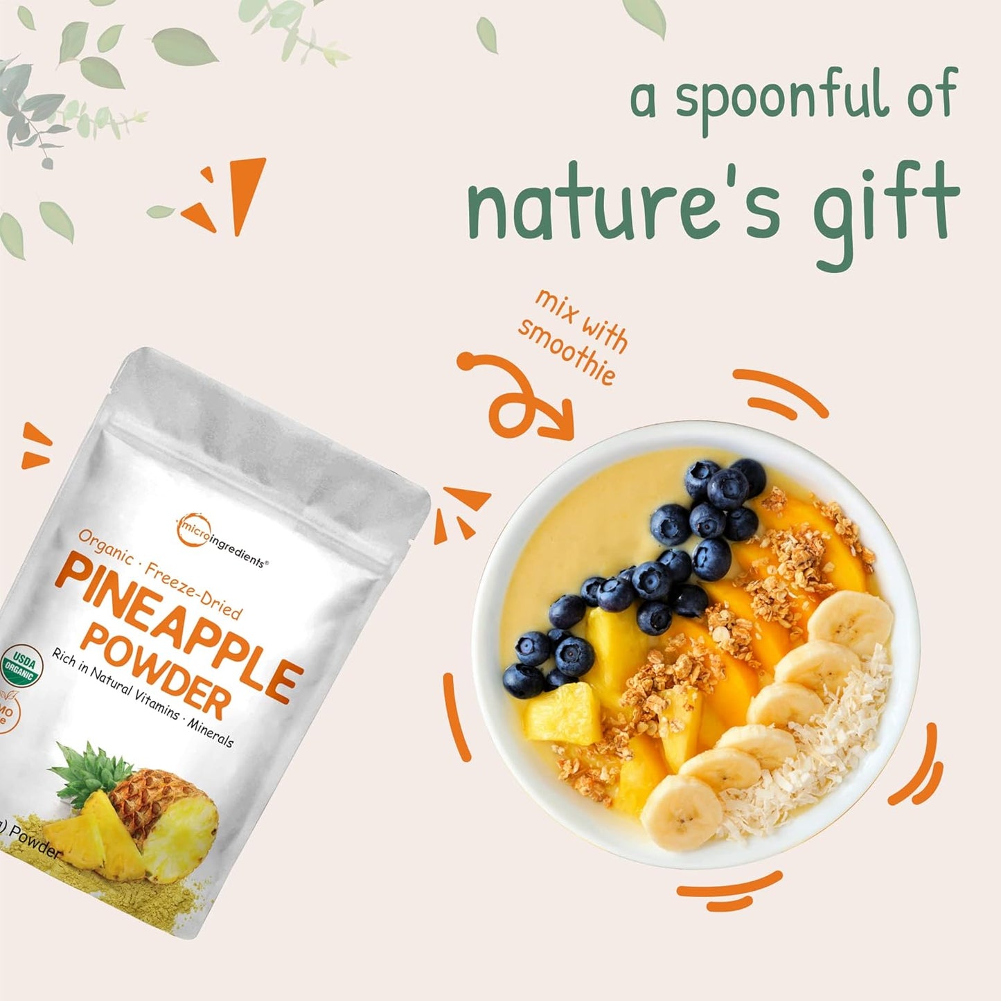 Organic Pineapple Powder 8oz – 100% Natural Fruit Powder for Drinks & Smoothies