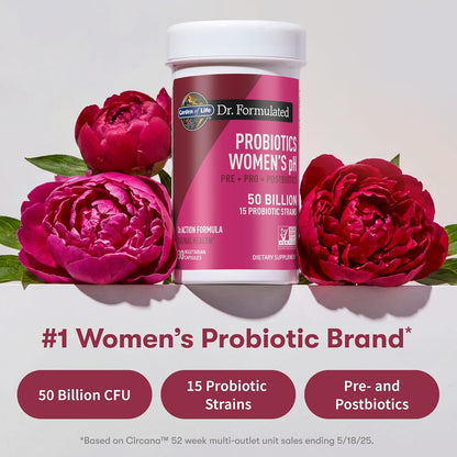 Garden of Life Dr. Formulated Once Daily 3-in-1 Pre + Pro + Postbiotics for Women – Digestive & Immune Support, 30 Capsules