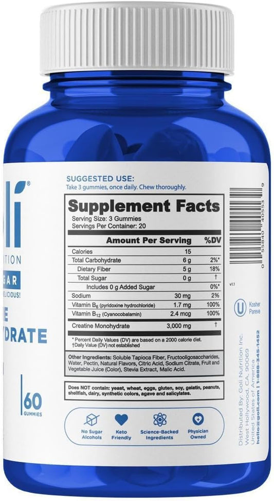 Goli Zero Sugar Creatine Gummies High Fiber Vegan Non-GMO Gluten-Free