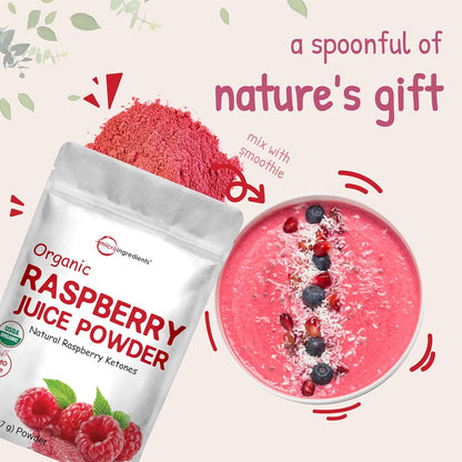 Organic Raspberry Juice Powder 8oz – 100% Natural Freeze-Dried Fruit Powder for Drinks & Smoothies