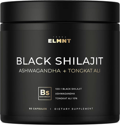 Black Shilajit 103,800mg 100x Strength with Ashwagandha & Tongkat Ali – 60% Fulvic Acid, Energy & Stamina Support, Capsules