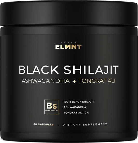 Black Shilajit 103,800mg 100x Strength with Ashwagandha & Tongkat Ali – 60% Fulvic Acid, Energy & Stamina Support, Capsules