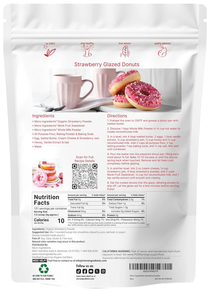 Organic Strawberry Powder 1lb – 100% Natural Fruit Powder for Drinks, Smoothies & Baking