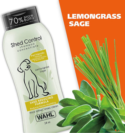 Wahl USA Shed Control Dog Shampoo – Lemongrass & Sage Scent, Oatmeal & Aloe, 24 Oz  Safe Description: