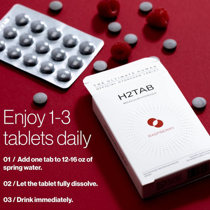 Molecular H2TAB Hydrogen Water Tablets with Magnesium – Raspberry Flavor, 12 PPM Hydrogen Tablets for Drinking Water, 30 Count