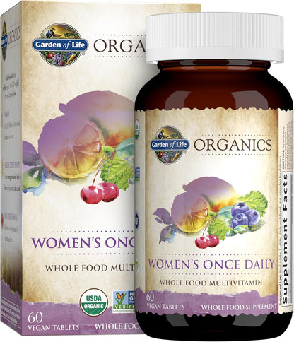 Garden of Life Organics Multivitamin for Women – Once Daily Whole Food Multi with Iron & Biotin, Vegan, 60 Tablets