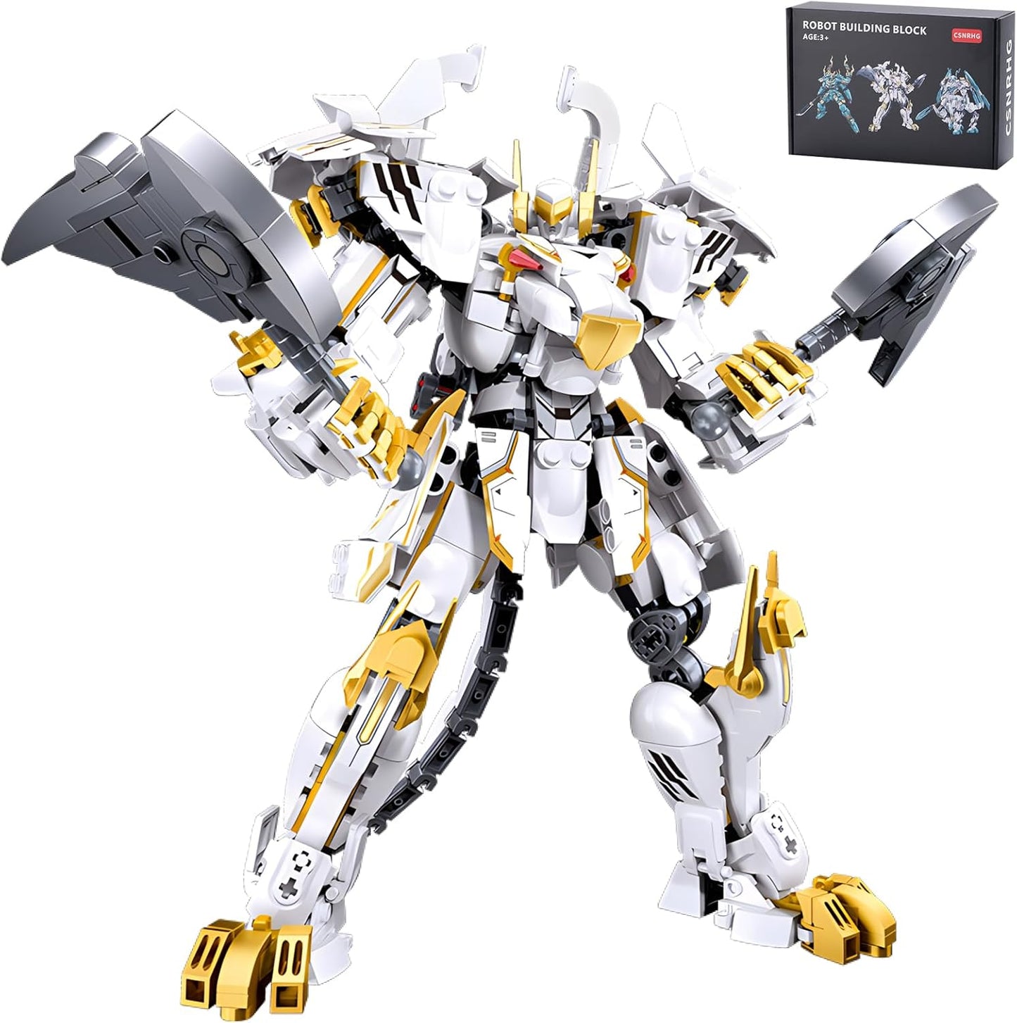 White Tiger Samurai mech Robot Model with Double Axe Head Building Blocks Toy Set Mythical Birthday for Age 8+ Children Adults Teens 679 Pieces