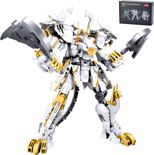 White Tiger Samurai mech Robot Model with Double Axe Head Building Blocks Toy Set Mythical Birthday for Age 8+ Children Adults Teens 679 Pieces