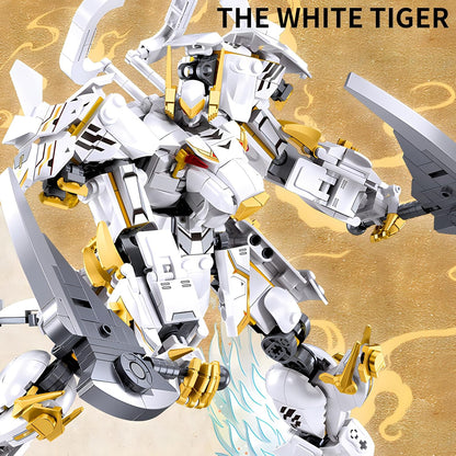 White Tiger Samurai mech Robot Model with Double Axe Head Building Blocks Toy Set Mythical Birthday for Age 8+ Children Adults Teens 679 Pieces