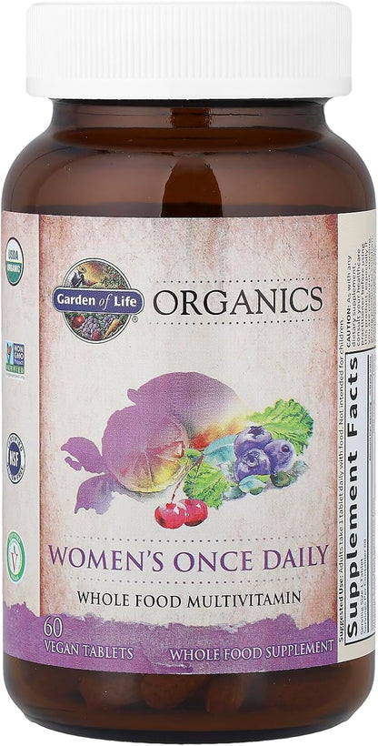 Garden of Life Organics Multivitamin for Women – Once Daily Whole Food Multi with Iron & Biotin, Vegan, 60 Tablets