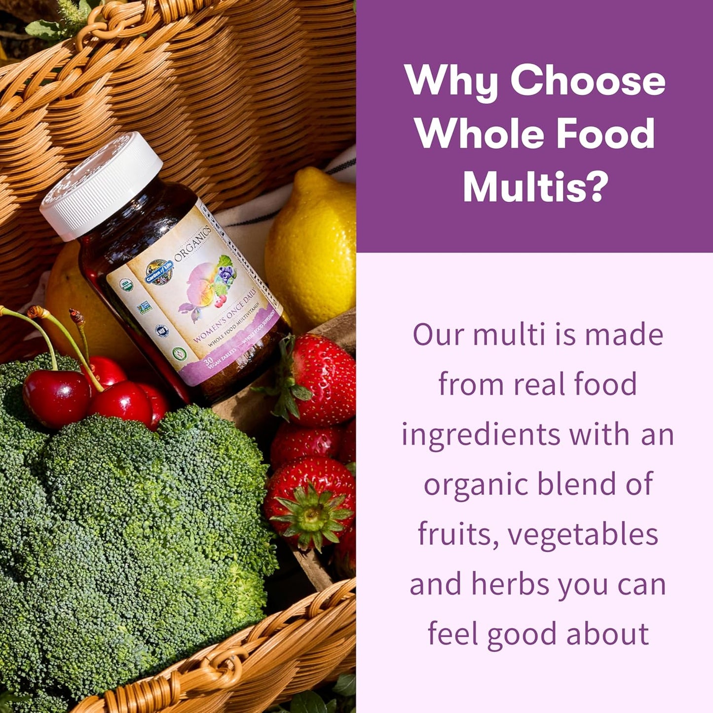 Garden of Life Organics Multivitamin for Women – Once Daily Whole Food Multi with Iron & Biotin, Vegan, 60 Tablets