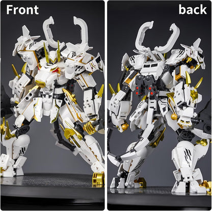 White Tiger Samurai mech Robot Model with Double Axe Head Building Blocks Toy Set Mythical Birthday for Age 8+ Children Adults Teens 679 Pieces
