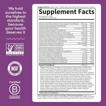 Garden of Life Organics Multivitamin for Women – Once Daily Whole Food Multi with Iron & Biotin, Vegan, 60 Tablets